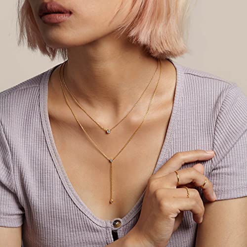 Image of Tewiky Dainty 14k Gold Plated /Silver Cubic Zirconia Necklaces for Women, Simple CZ Jewelry Necklaces Trendy Gifts