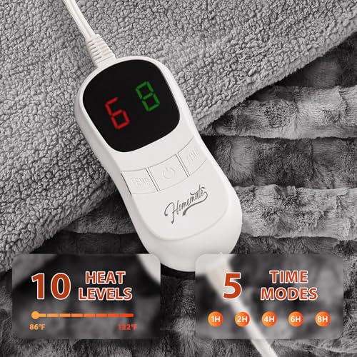 Image of Homemate Electric Heated Blanket Twin Size - 62 inchx84 inch Heating Blanket Twin Size 1 /2 /4 /6 /8 Hours Auto-Off 10 Heat Level Over-Heat Protection Luxury Faux Fur Sherpa ETL Certification