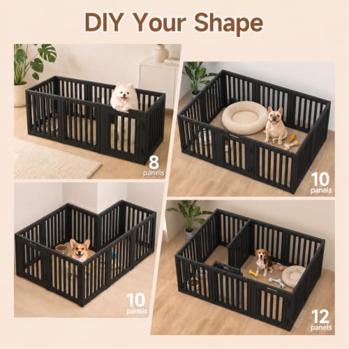 Image of EVERFRONT Dog Playpen with Door - Dog Pen Indoor - Easy Assemble Dog Play Pen - Puppy Playpen, Cat Playpen, Small Animal Playpen, Dog Play Pen Indoors (Black, 24 inch, 12 Panels)