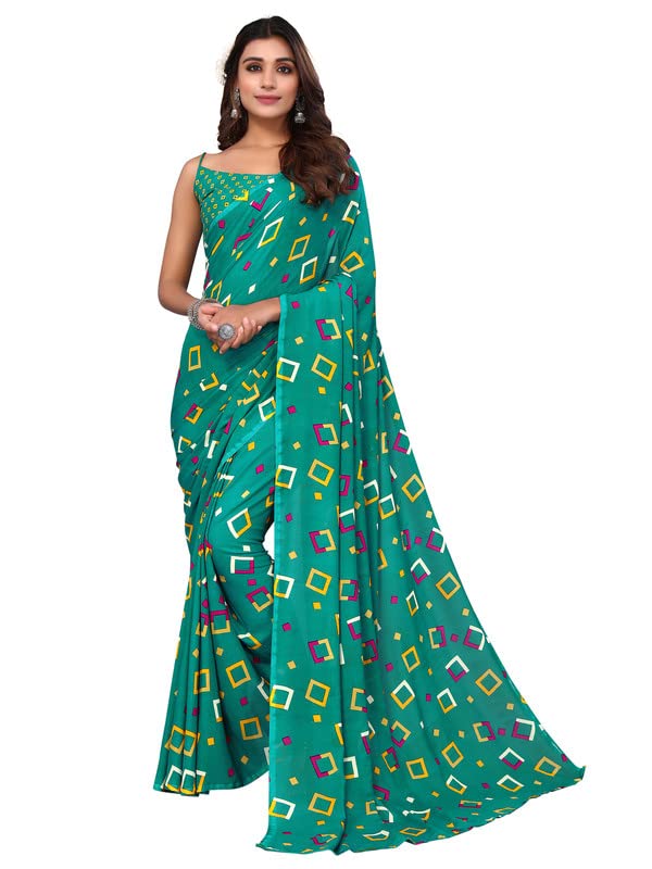 SIRIL Women's Floral Printed Georgette Saree with Unstitched Blouse Piece