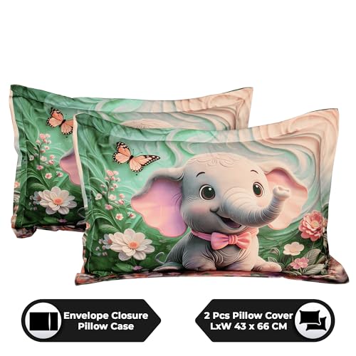 Image of 240 TC Cotton Double Bedsheet for King Bed (225x250 Cm) | 7D Digital Printed Double Bedsheet with 2 Pillow Covers | Soft, Wrinkle Packaging - Elephant