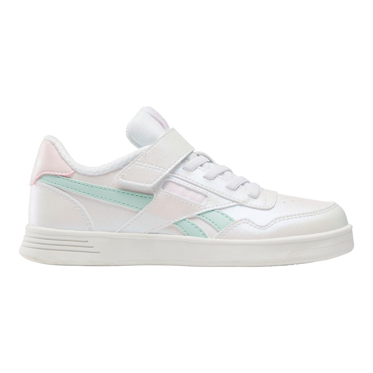 Reebok Court Advance Elastic Lace & Top Strap Trainers, FTWRWHITE/GLITCHAQUA/FROSTEDBERRY, 30.5 EU / 11.5 UK, Ftwrwhite Glitchaqua Frostedberry, 12 UK Child