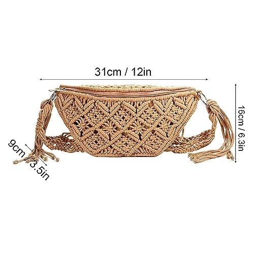 KYOFIS Handwoven Crossbody Handbag, Women's Bohemian Crochet Bag Handwoven Cotton Shoulder Bag for Beach Travel Outdoor (Color : White)2