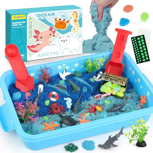 Kaelinda Ocean Sensory Bin - Sea Animals Toys for Kids 3-5, Sensory Bin Sand Gifts for Toddler 3-4, Ocean Toys Sensory Bin Sand for Boys Girls Birthday Christmas Gifts 3 4 5 6 7 8 Year Old