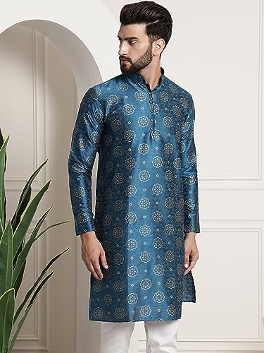 Image of SOJANYA Men's Silk Blend Kurta with Paisley Design