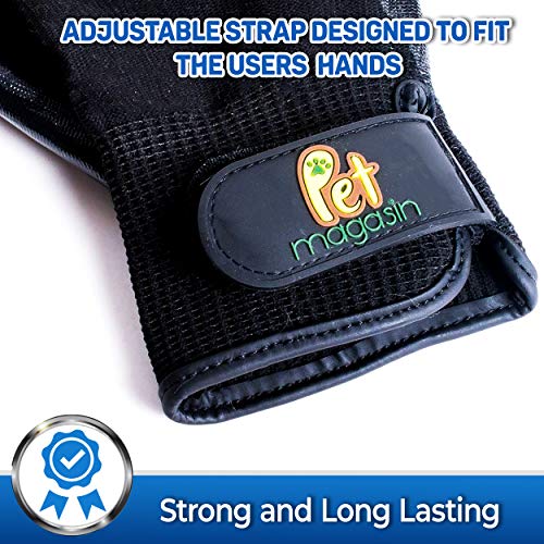 Pet Magasin, Patented Gentle & Effective Shedding Pet Grooming Gloves Bathing & Brushes Works For Dogs, Horses, Cats, and Other Animals (Medium, 1-pair)