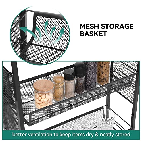 Yitahome Kitchen Cart With Wheels, 4-Tier Slim Storage Cart, Mobile Utility Cart With Wooden Tabletop And Mesh Baskets, 19.2''X 7.3''X 34.3'', Rolling Cart For Kitchen, Bathroom, Laundry Room #TOP6
