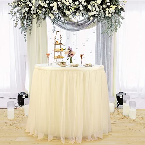 image for Suppromo Ivory Tulle Table Skirts for Rectangle Tables or Round Tables