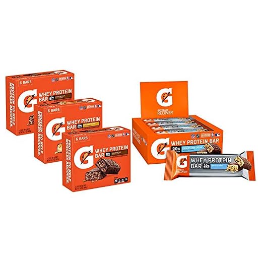 Gatorade Whey Protein Bars, Variety Pack, 2.8 oz bars (Pack of 18) & Whey Protein Bars, Cookies & Crème, 2.8 oz bars (Pack of 12, 20g of protein per bar)