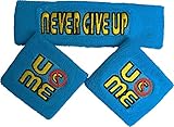 John Cena THROWBACK Never Give Up Blue WWE Headband Wristbands Sweatbands Set