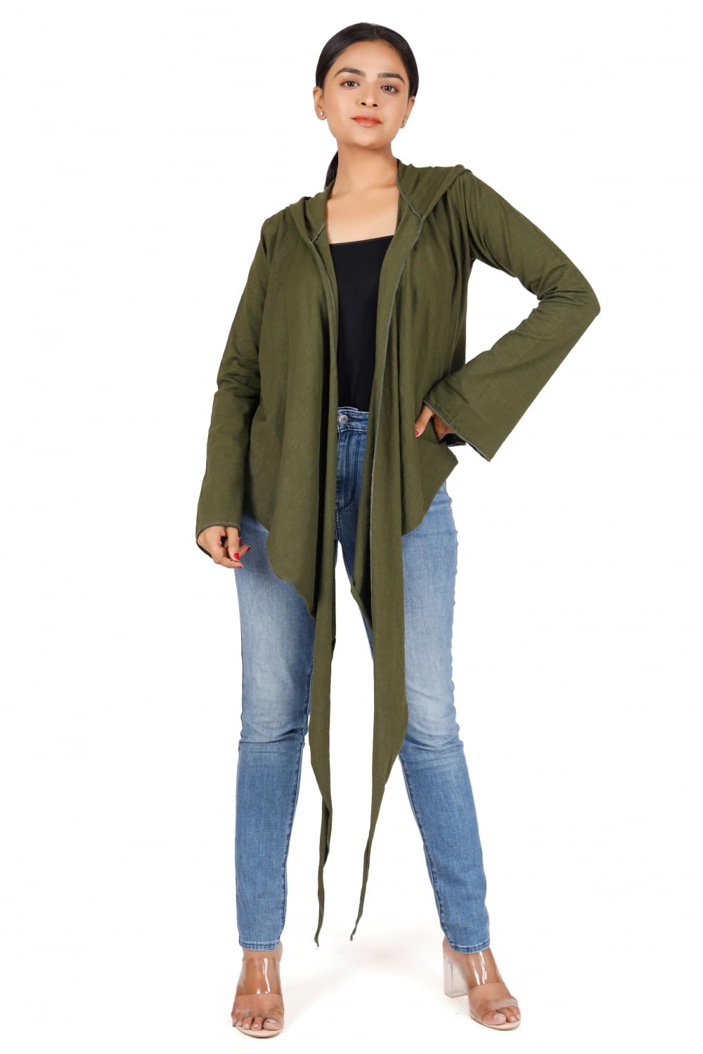 GURU SHOP Wickelshirt, Yogashirt, Langarmshirt mit Trompetenärmeln, Damen