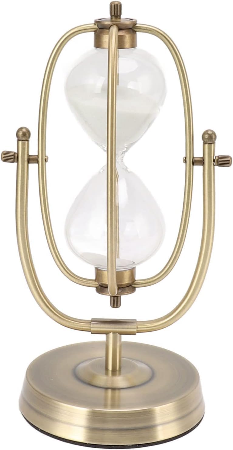 Pyenhdi Small 15Mins Rotating Hourglass Sand Timer, Vintage Hand Forged Hourglass Timer,Ornament With Metal And Glass Design(Small 15Mins Rotating)