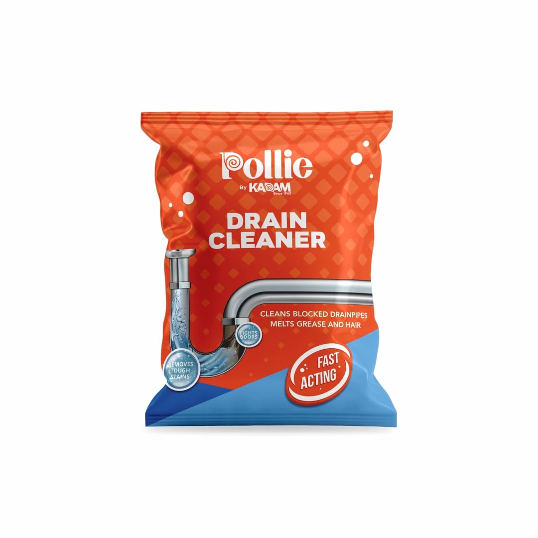 Pollie Drain Cleaner Powder (50g x 4N) | Pollie Removes Blockages in Pipes, Sinks & Septic Tanks | Works within 30 minutes | Melts Grease & Dissolves Hair