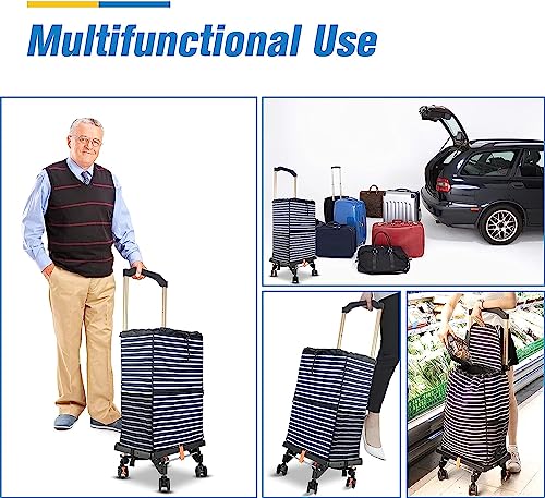 Shopping Cart With 4 Swivel Wheels,Foldable Grocery Cart With Large Waterproof Removable Bag & Telescoping Handle, Trolley For Grocery Laundry Book Beach (Black) #TOP7