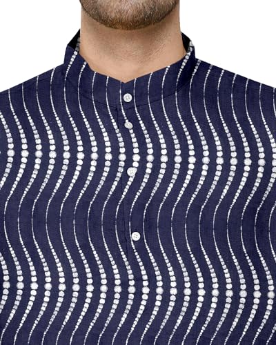 Image of Gauri Laxmi Enterprise Men's Cotton Blend Foil Print Kurtas (Ethnic Wear) (38, Navy)