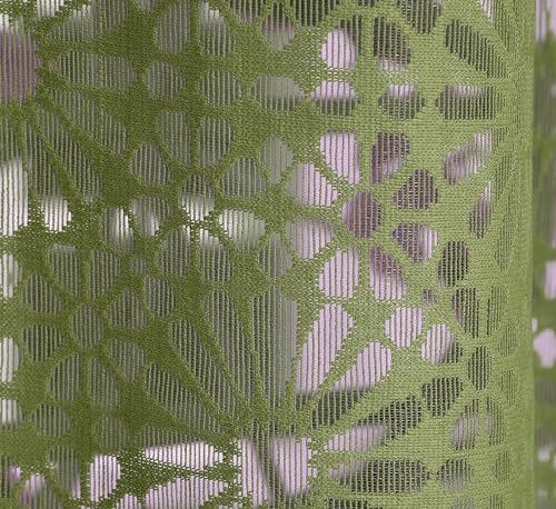 Image of Fabrilia Semi Sheer Geometric Pattern Door Net Curtains 9 feet Long Set of 2 for Living Room /Bedroom, Green, Grommet