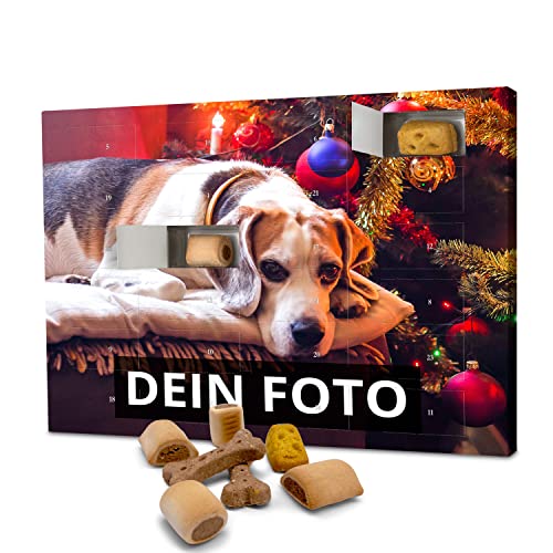PhotoFancy - Hunde-Adventskalender mit eigenem Foto personalisiert - mit Leckerlis gefüllt - Weihnachtskalender für Hunde