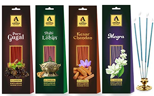 The Aroma Factory Agarbatti Combo – Chandan, Gugal, Loban, Mogra Incense Sticks, Charcoal Free & Low Smoke Agarbatti…
