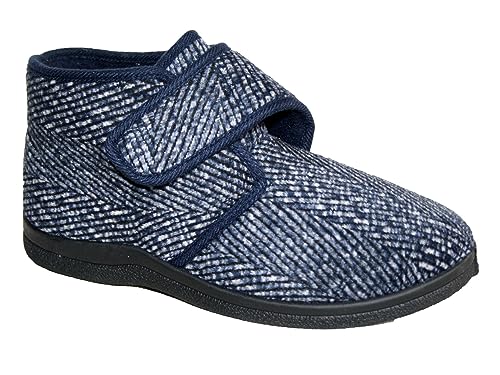 footloose.shoes Mens Wide Fitting Diabetic ORTHAPEDIC Brushed Fleece Lined Touch Close Strap Easy Close Boot Slipper Sizes 7-12 (Bob Navy, 9 UK, UK Footwear Size System, Adult, Men, Numeric, Wide, 9)