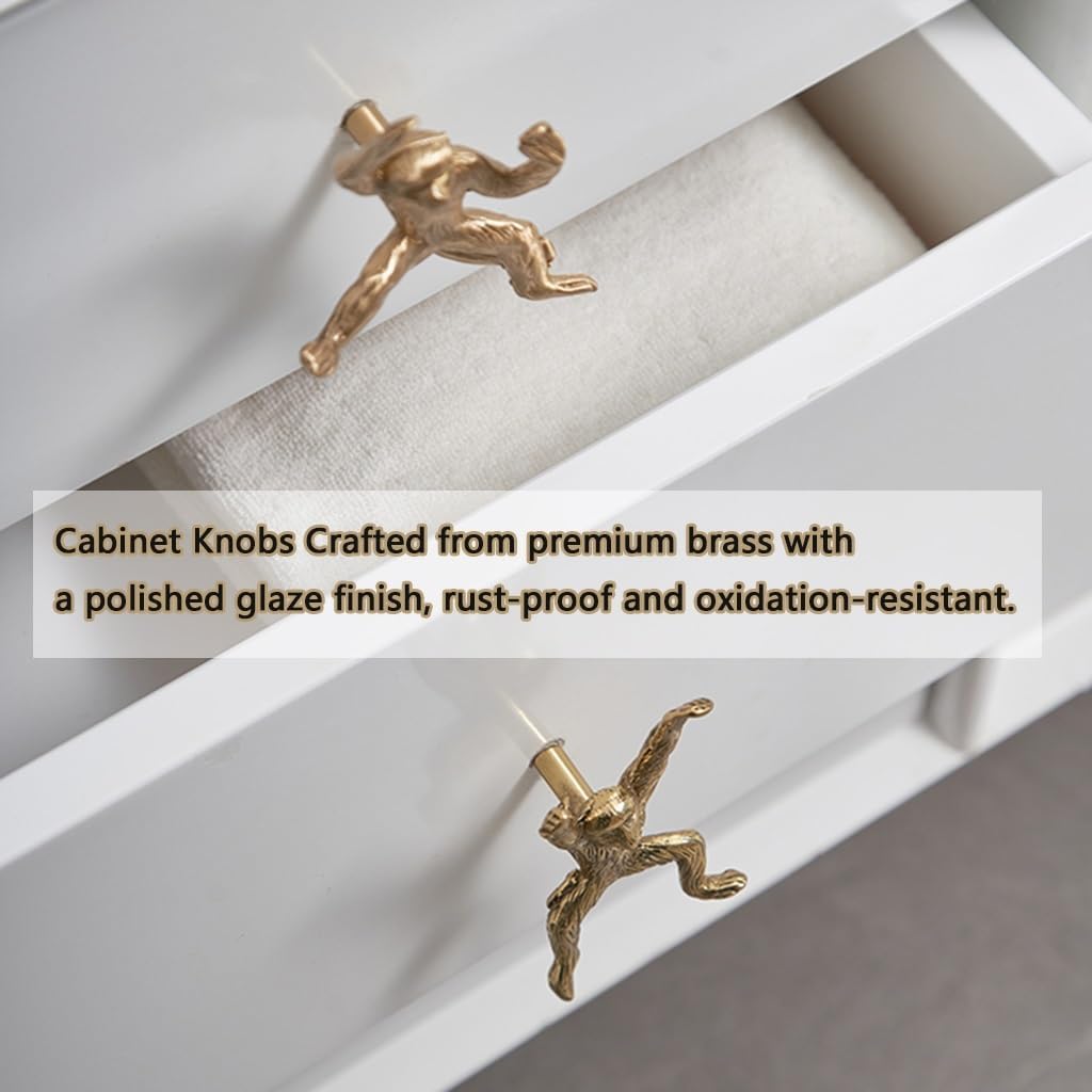 Cabinet Knobs Monkey Dresser Knobs Drawer Decorative Knob Golden Cabinet Pull Handle Furniture Knob Handles for Kitchen Bathroom Cabinet Door (Color : Gold, Size : 2 Pairs)