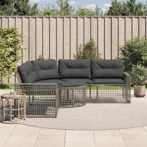 Vetnasa Sofá de jardín Forma de L Cojines y reposapiés ratán PE Gris Mobiliario, Muebles de jardín, Asientos de Exterior, Sofás de Exterior Gris 30 KG