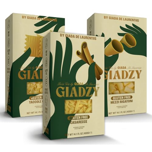 Giadzy by Giada De Laurentiis 3 Pack Gluten Free Variety Pasta - includes Caserecce, Taccole &amp; Mezzi Rigatoni- Made in Italy, Artisanal, Clean Ingredients - Non GMO