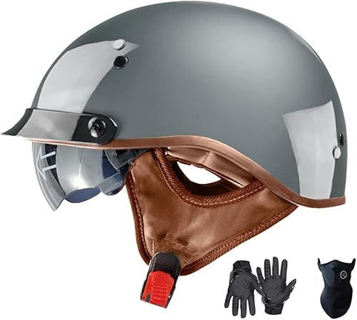 Medio casco de motocicleta con parasol interior retráctil, hebilla de liberación rápida, aprobado por DOT, cascos de ciclismo de media cara para