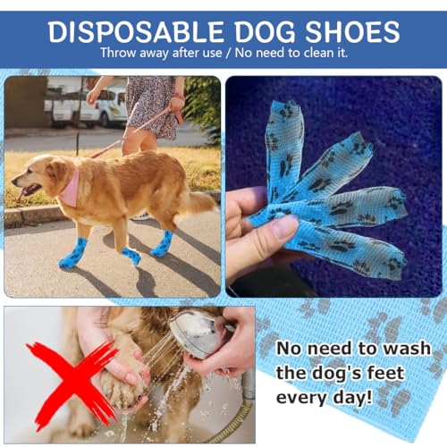 Image of Qpets 6Pcs Dog Bandages for Walk, Self-Adhesive Pet Bandage with Paw Print | 7.5x5.4cm, Waterproof Non-Woven Cat Dog Injury Recovery Wrap Lick-Proof & Breathable