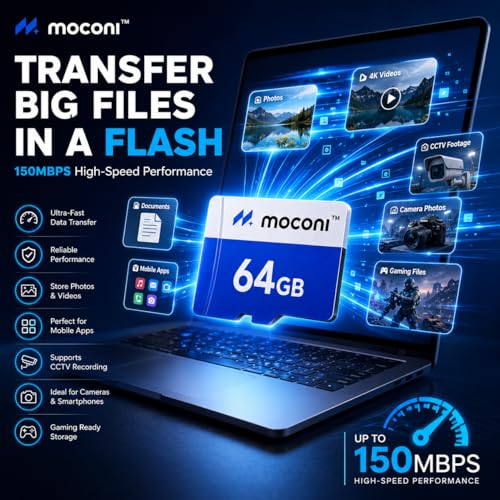 Image of Memory Card with SD Adapter, Grade U-3 /A1 /V30 Class 10, Up to 70 Mbps Reading & 150 Mbps Writing Speed with High Performance of Data Transfer (64, GB) (64, GB)