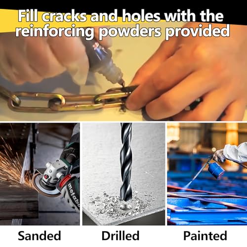 Image of LOCBONDSO Strong Glue Kit with Filler, Metal Plastic Repair Kit, 7-10s Fast Bond with 20ml Instant Adhesives and Black & Grey Welding Powders for Wood, Ceramics