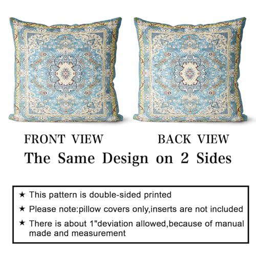 Snylcce Boho Throw Pillow Covers Set of 2, Teal Antique & Vintage Design, Double-Sided Pattern - Image 2