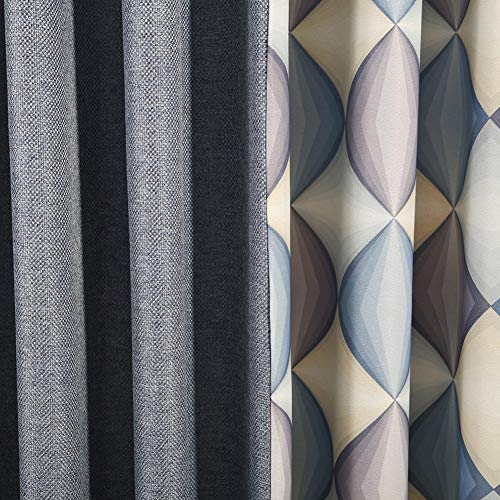 Printed Thermal Insulated Blackout Curtains Geometric Pattern Linen Curtain Pencil Pleat 2 Panels for Livingroom Bedroom,W120xL140cm - Image 4