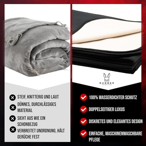 Rubberfashion Liebes Decke wasserdicht weich - Liebesdecke für Bett und Sofa - wasserfeste Unterlage 200 x 152 für romantische Momente & Alltag Schwarz-beige
