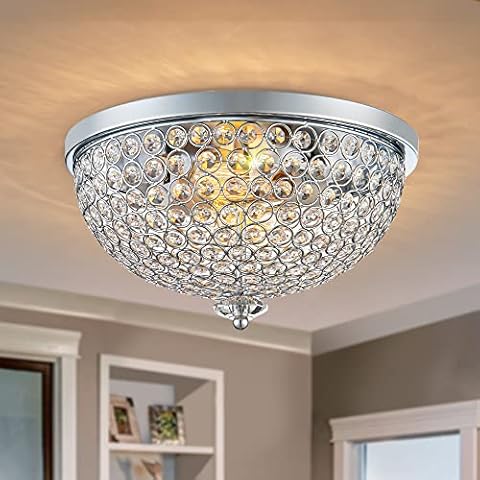KARMIQI Crystal Ceiling Light, 2-Light Modern Flush Mount Light Fixture for Living Room, Bowl Shaped Chrome Finish E27 Ceiling Lamp for Bedroom Dining Room Kitchen Island Hallway Entryway… Cover