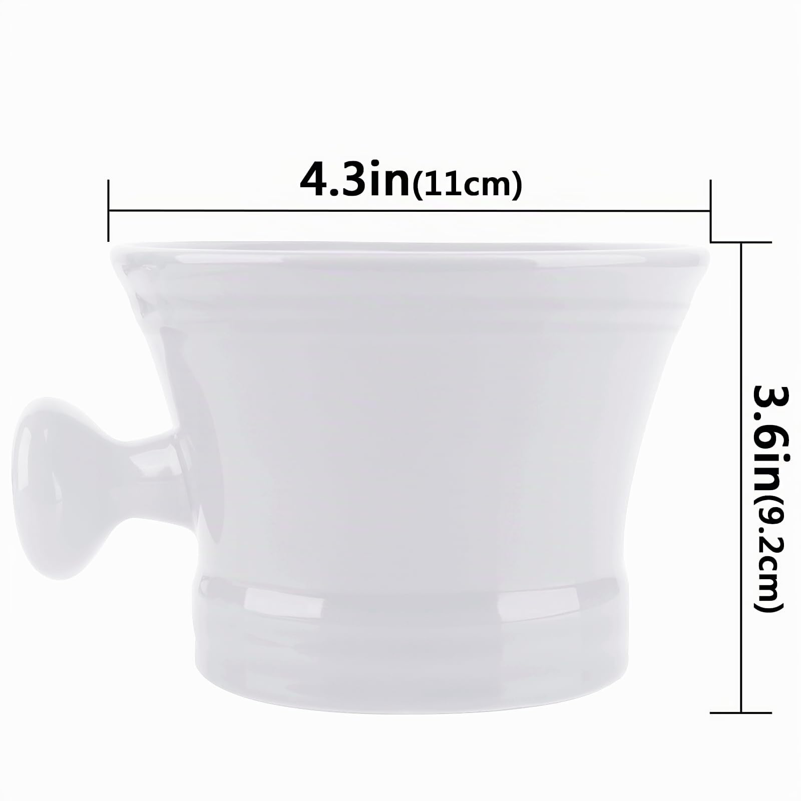 Linkidea taza de afeitado de cerámica grande con asa, cuenco profundo para espuma, para hombres afeitado en húmedo, recipiente resistente para jabón (blanco)
