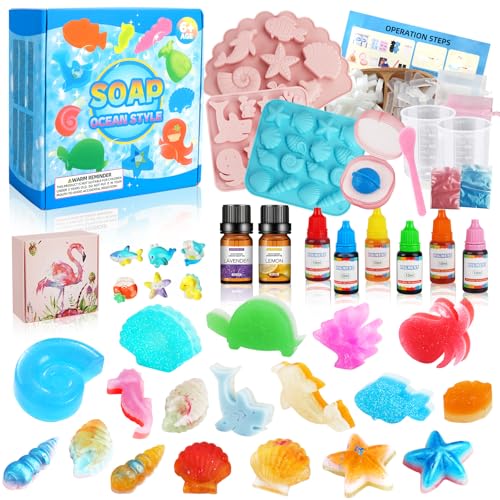BBWELL Fabrica de Jabones para Niños,Juego Hacer Jabones,Kit de Inicio para Hacer Jabón Creativo DIY con jabón base y moldes de silicona - Para adultos y niños,regalos de cumpleaños y Navidad