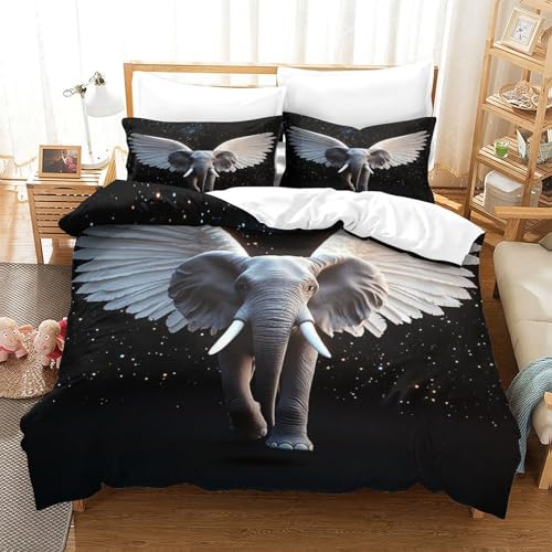 Housse de couette éléphant volant 3D microfibre lit simple 140x200 - 3