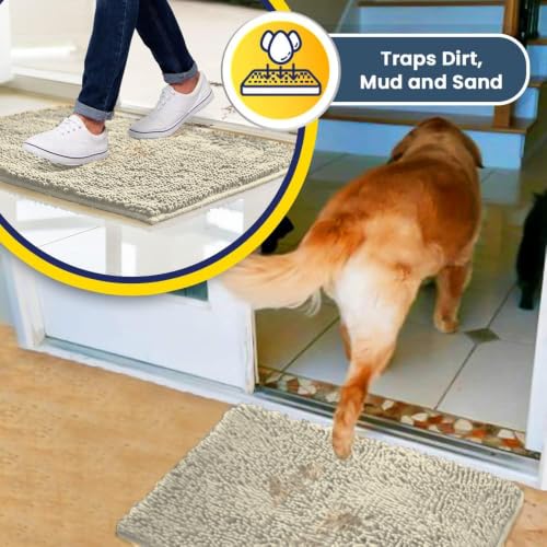 Image of Muddy Mat | Super Water Absorbent Door Mat Indoor, Microfiber Quick Dry Chenille Entryway Rug, Slip Resistant Front Door Mat, Indoor Mats for Entryway, Machine Washable Pet Rug, Ivory 18 inch x 28 inch