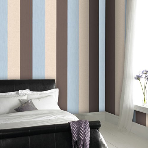 Superfresco Java Stripe Textured Duck Egg/Cream/Brown Wallpaper