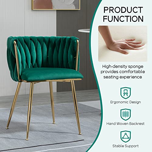 Letesa Velvet Dining Chairs Set Of 2 Modern Upholstered Dining Room Chairs With Hand Woven Backrest And Gold Metal Legs, Vanity Accent Side Chairs For Dining Room (Modern, Emerlad) #TOP1