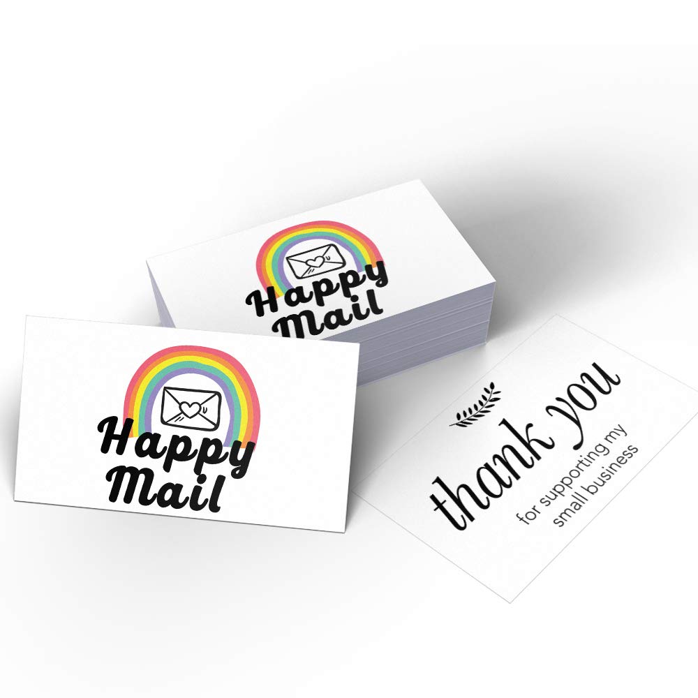 Happy Mail 50 Thank You For Supporting My Small Business Thanks Cards (3.5 x 2 Inches) for Online Retail Store, Handmade Goods, Customer Package Inserts, Double-sided printing with different pattern