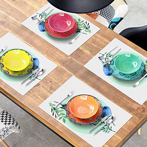 Lot de 6 sets de table oiseaux bleus antidérapants pour table à manger rectangulaire - 8