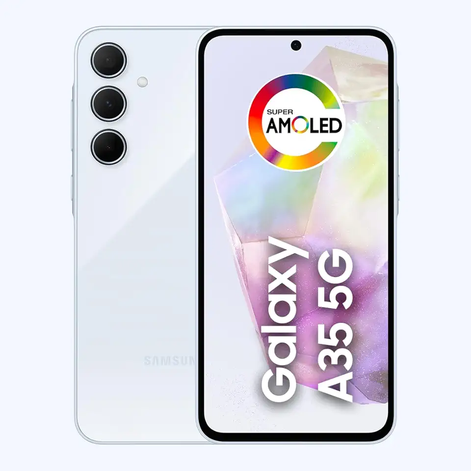 Samsung Galaxy A35 5G, Câmera Tripla Traseira de até 50MP, Selfie de 13MP, Nightography, Apagador de objetos, Design em vidro e IP67, Tela Super AMOLED de 6.6" 120Hz Vision Booster, 128GB - Azul Claro