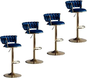 Adjustable Height Bar Stools Set of 4,Swivel Counter Height Barstools with Backs and Footrest,Tabouret de Comptoir Velvet Fabric,Bar Chair,for Kitchen Island,Banc,Blue