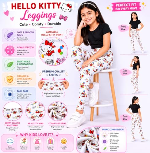 Image of BODYCARE Kids Girls Cotton Leggings | Soft Stretchable Pants, Playtime, Yoga & Casual Wear | Comfortable Elastic Waist Leggings for Toddler & Kids Girls