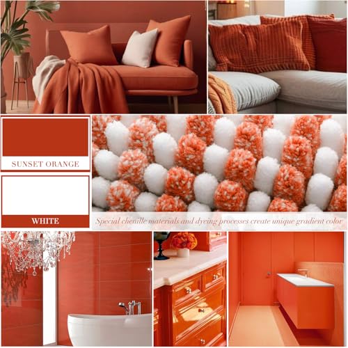 Bathroom Rugs and Mats Sets, 2 Piece Thick Absorbent Chenille Bath Mat Rug Set Non Slip, Soft Shaggy Bath Room Floor Mats for Bathroom, Machine Washable (Sunset Orange, 20" x 32" Plus 16" x 24")