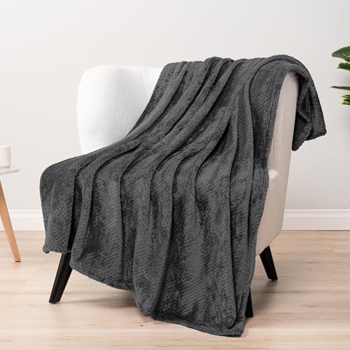 PAVILIA Dark Gray Throw Blanket for Couch Bed, Soft Fleece T