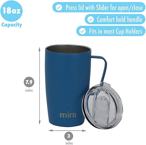 Miniatura 3 de MIRA Taza de viaje de 18 onzas, vaso aislado con asa y tapa, apto para vasos, taza de café de viaje de acero inoxidable, taza de café aislada con