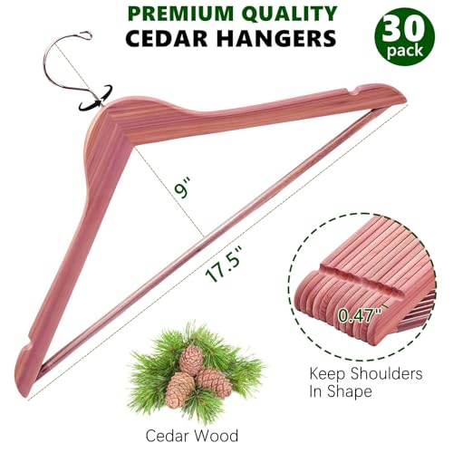 Amber-Home-30-Pack-American-Red-Cedar-Hangers-Smooth-Finish-Wood-Coat-Hangers-for-Suit-Shirt-Aromatic-Cedar-Clothes-Hangers-with-Swivel-Hook-Notches-for-Dress-Jacket-Pants-Cedar30