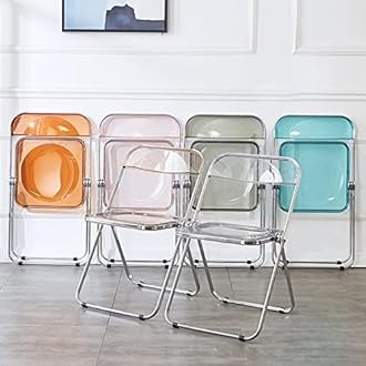 KAIHAOWIN Luxury Modern Acrylic Folding Chair-Ghost Stackable Crystal Folding Chair-PC Plastic Living Room Seat-Chrome Frame and Foldable Acrylic Chair for Outside Inside-Black.